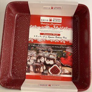 David Burke Bakeware 9x9x2 non stick‎ square cake pan in red &White Speckled